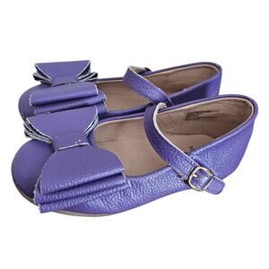 Spotted Phoenix Little Girls Sz 11 Purple Leather Ballet Flats Mary Janes w/ Bow